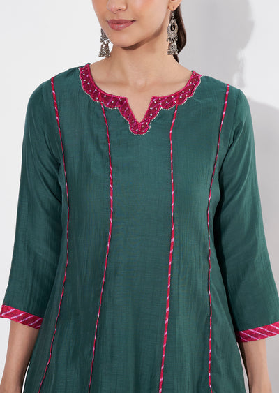 Dark Green Mul Chanderi Anarkali Suit