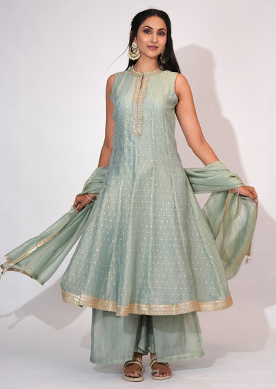 Dusty Green Tissue Anarkali suit