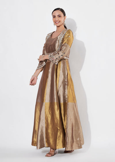 Gold Tissue Anarkali suit(No Dupatta)