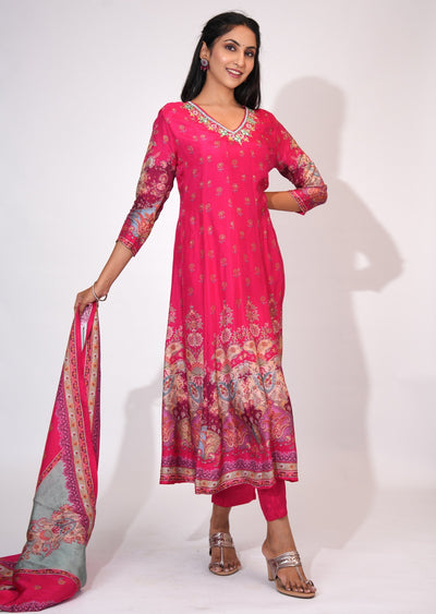 Rani Pink Dola Silk Anarkali suit
