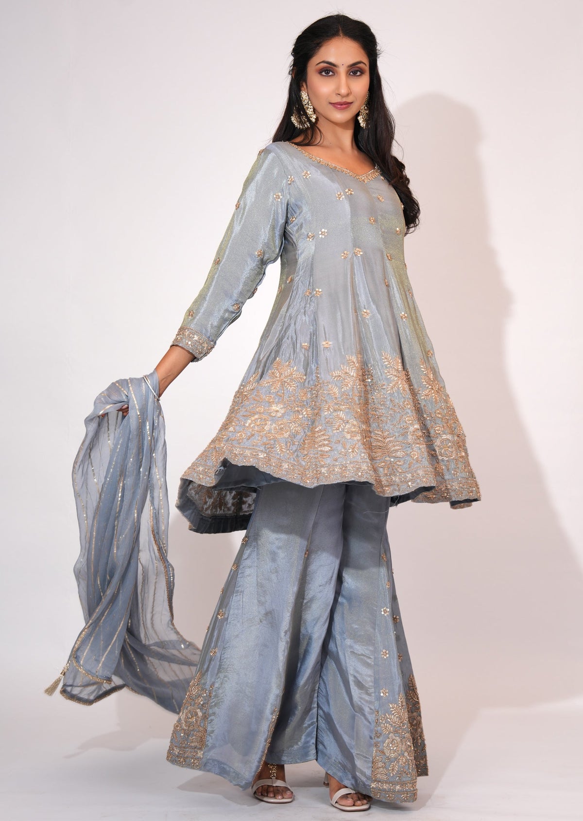 Grey Tissue Sharara Set