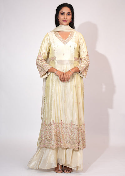 Cream Tissue Side slit Anarkali suit
