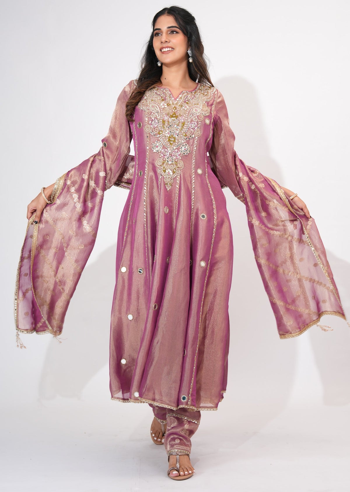Onion Pink Tissue Anarkali Suit