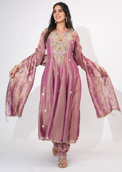 Onion Pink Tissue Anarkali Suit