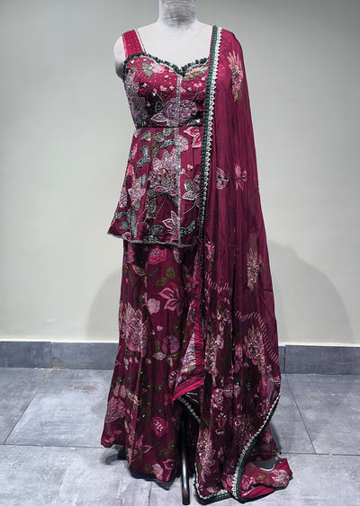 Maroon Georgette Sharara Set