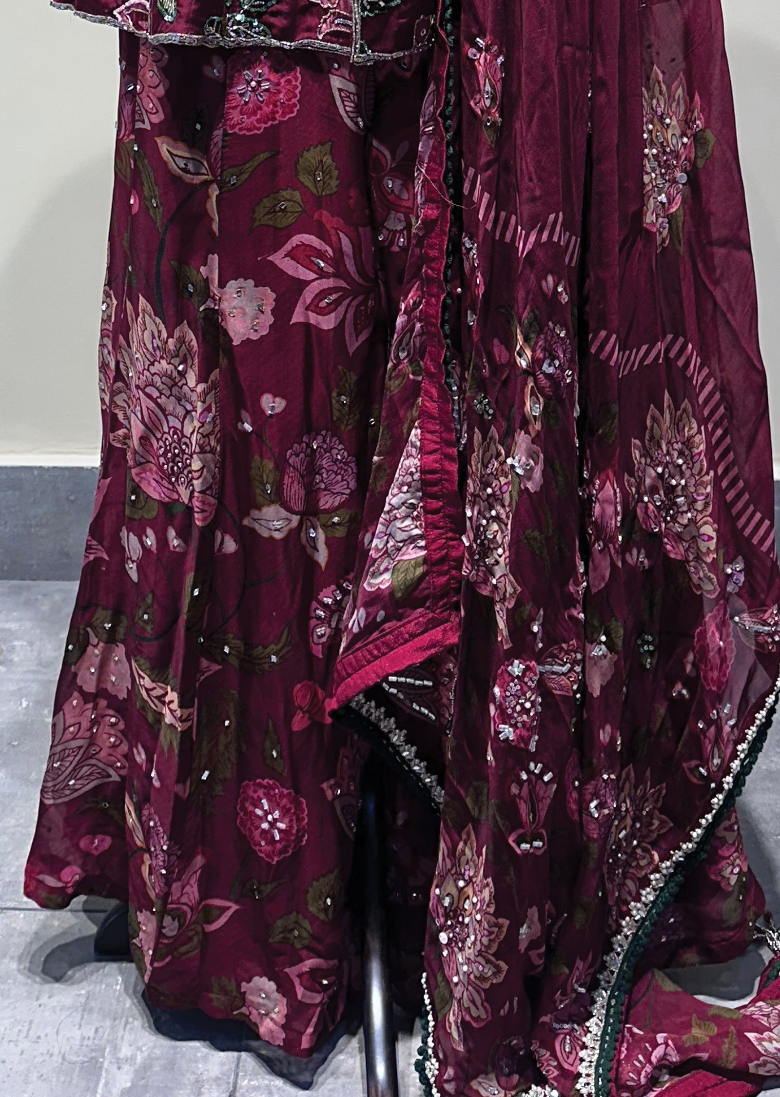 Maroon Georgette Sharara Set