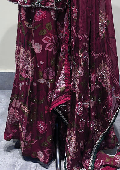 Maroon Georgette Sharara Set