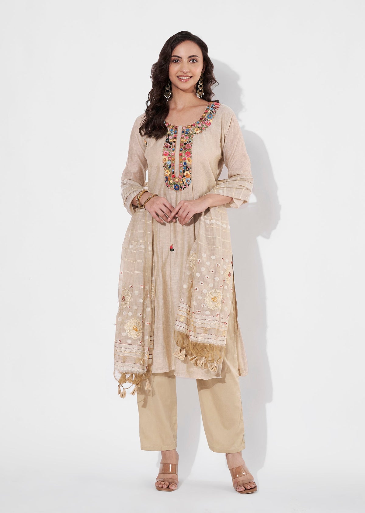Natural Chanderi Straight cut suit