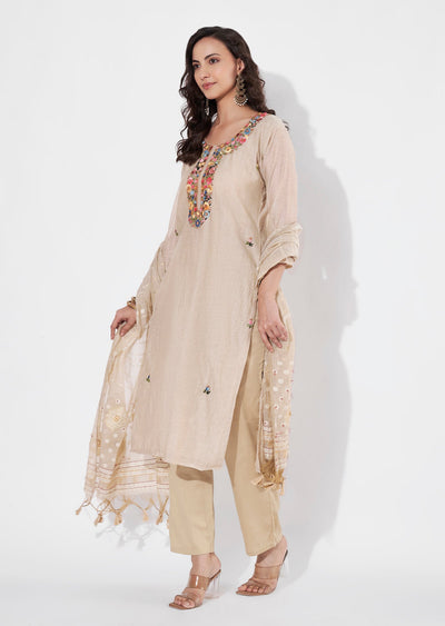 Natural Chanderi Straight cut suit