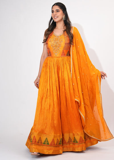 Orange Silk Anarkali Suit