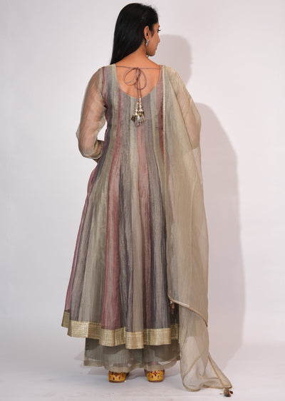 Brown Tissue Anarkali suit