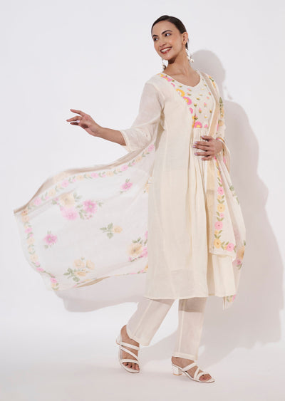 Cream Cotton Anarkali suit