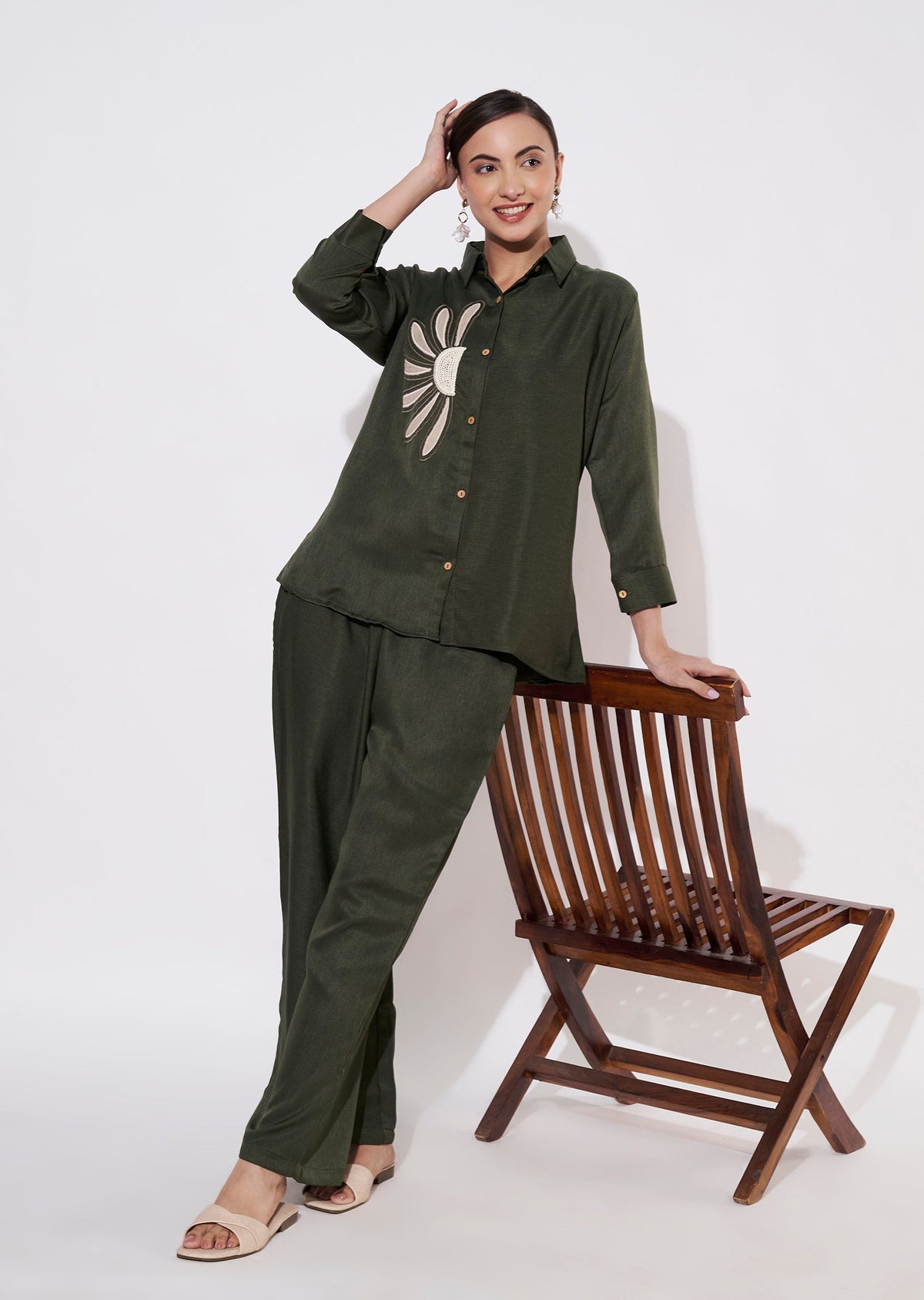 Olive Green Polynesian Shirt Set