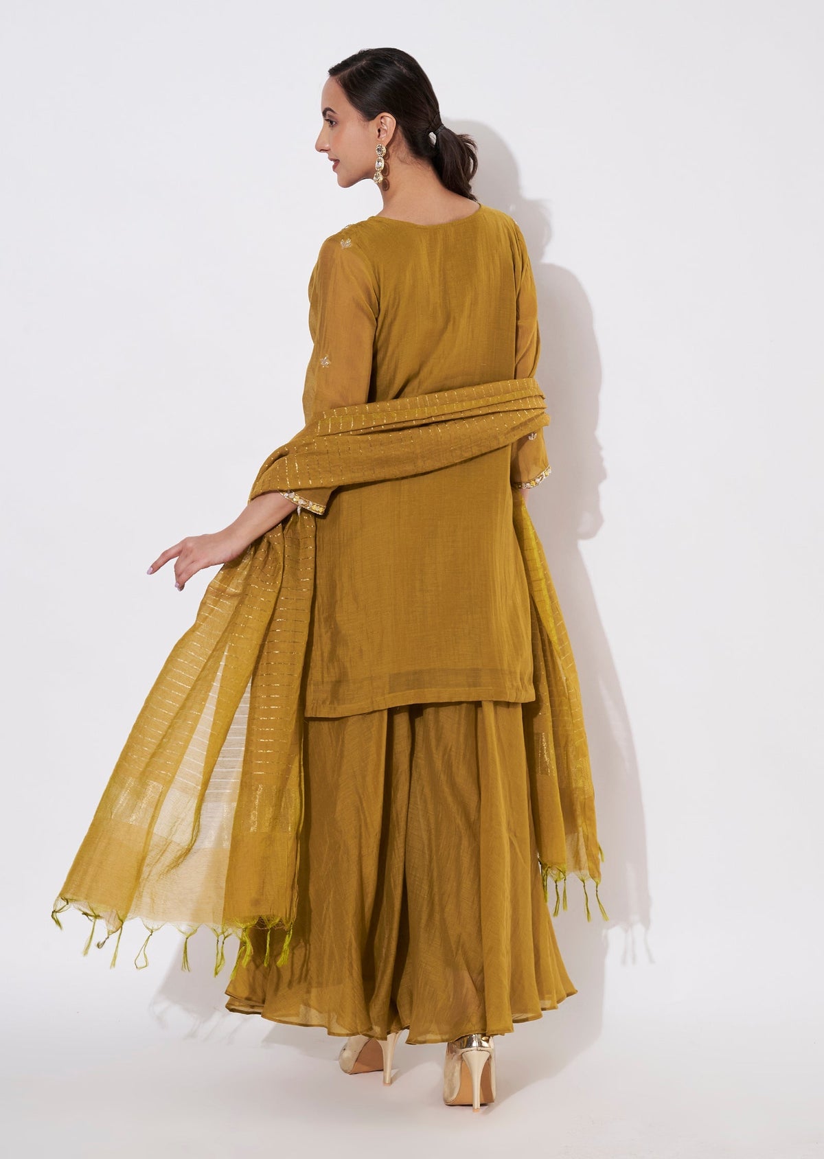 Dark Mustard Mul Chanderi Sharara Set