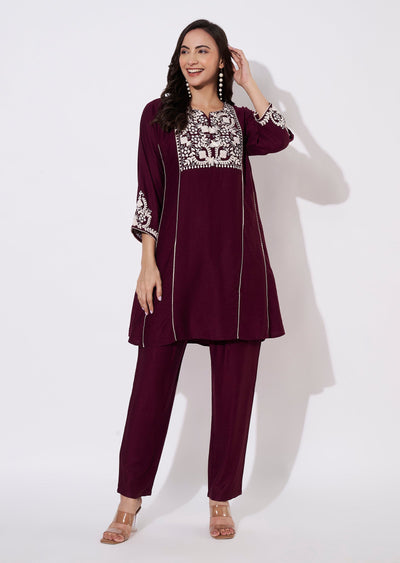 Wine Gold Short Kurti set