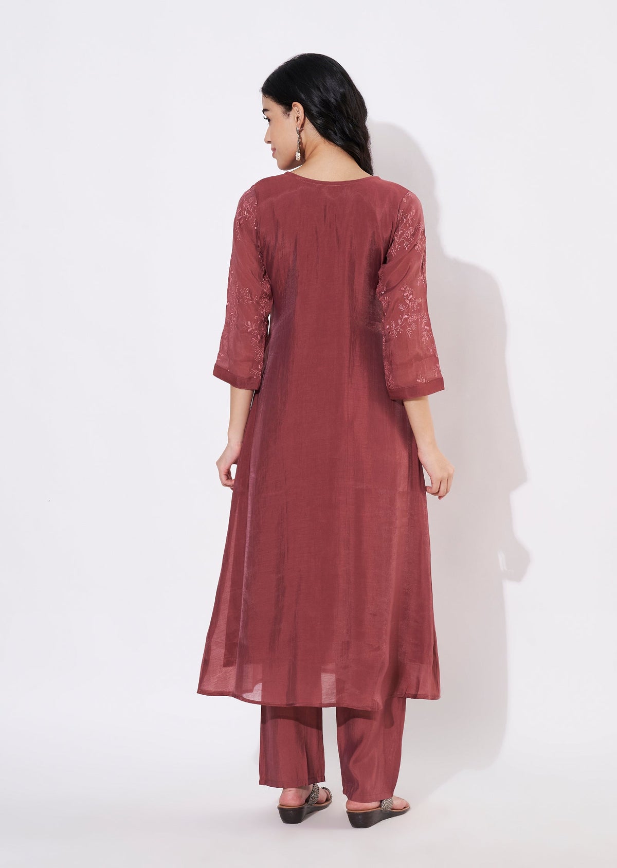 Dark Mauve Mul Chanderi Fusion wear kurti