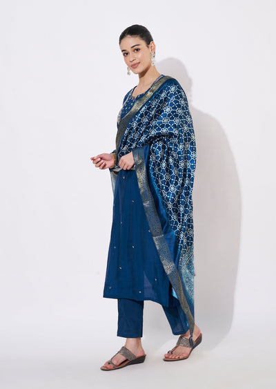 Teal Blue Russian Silk Straight cut suit