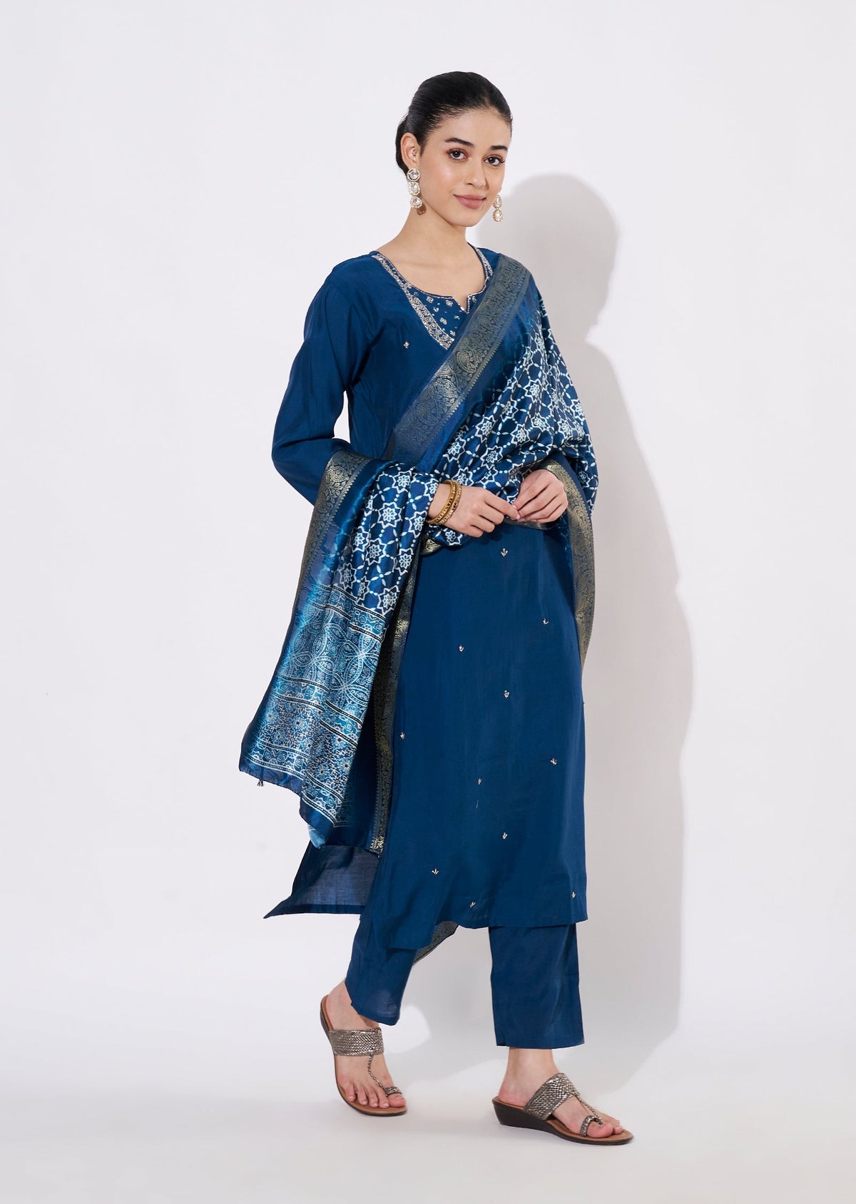 Teal Blue Russian Silk Straight cut suit