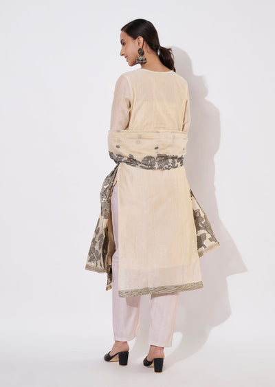 Beige Chanderi Straight cut suit