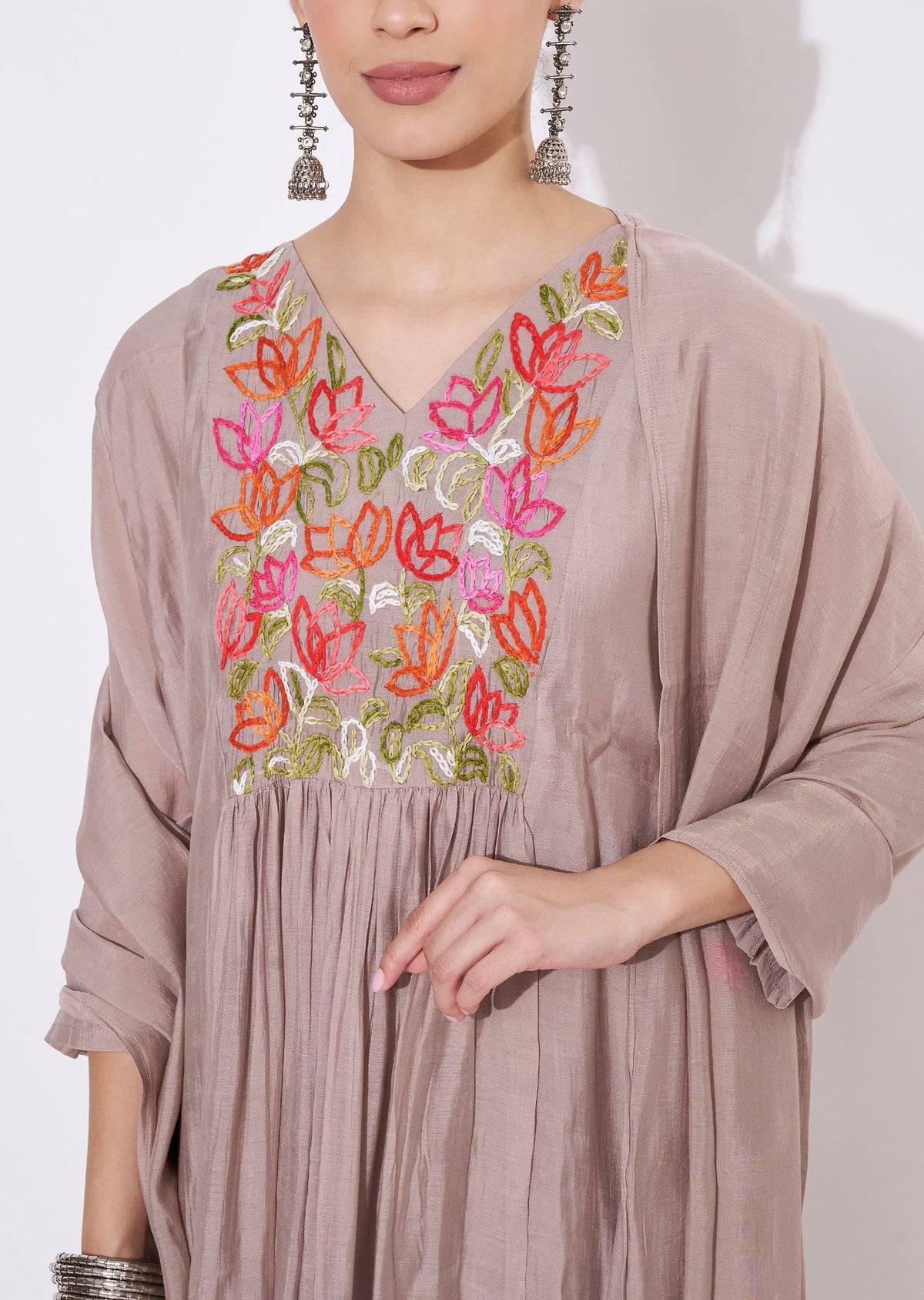 Light Grey Mul Chanderi Anarkali Suit