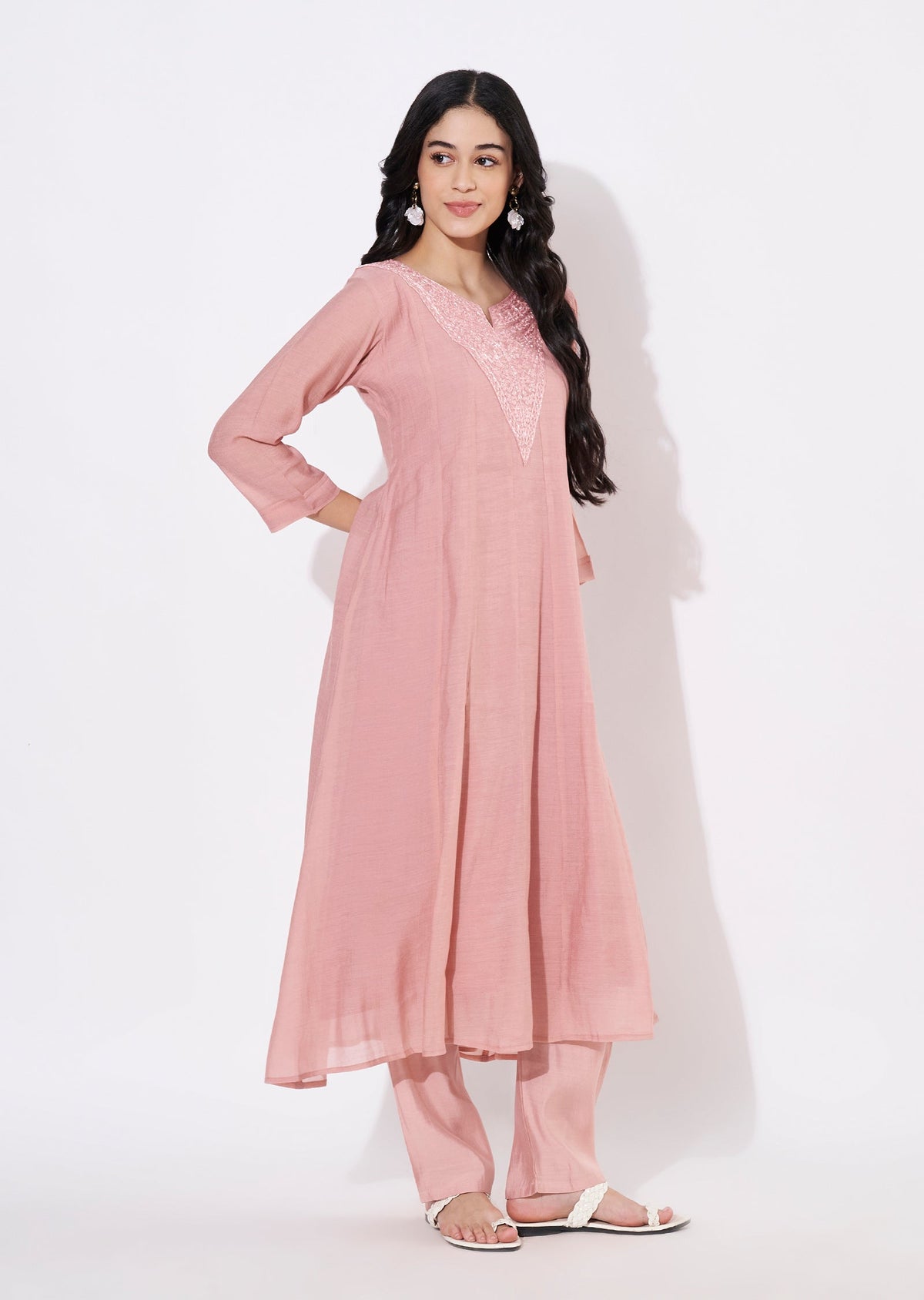 Onion Pink Gold Fusion wear kurti