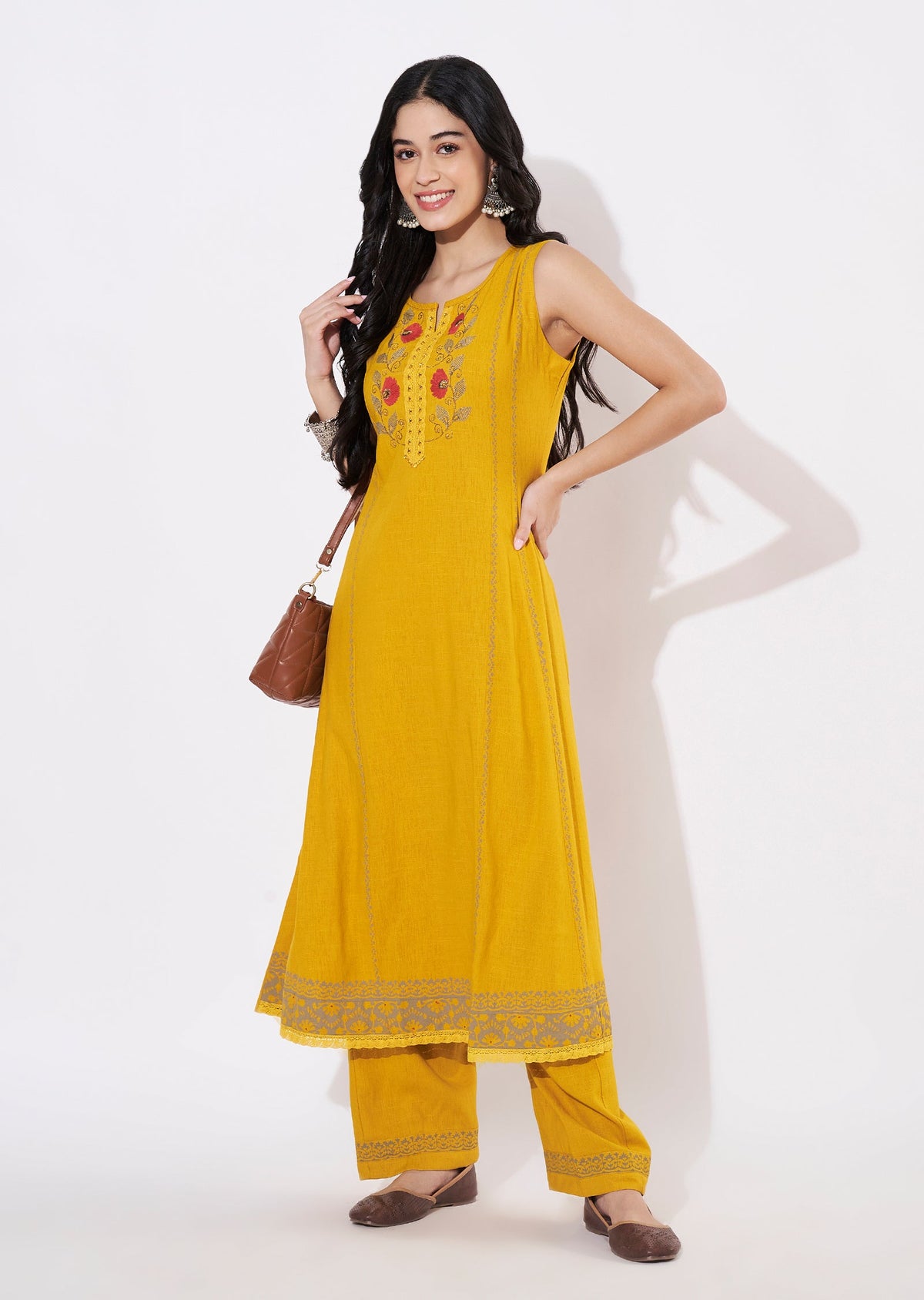 Mustard Gold Fusion wear kurti