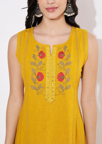 Mustard Gold Fusion wear kurti