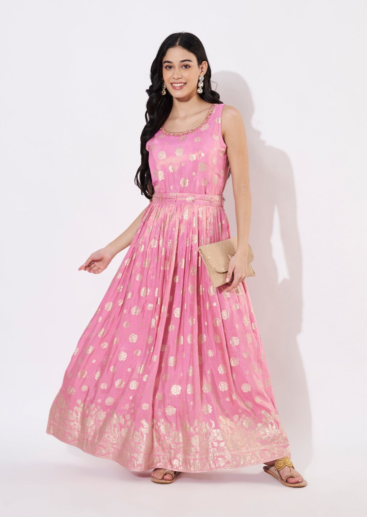 Pink Tissue Long Kurti