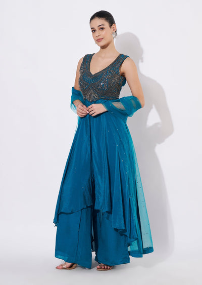 Rama Blue Chinnon Anarkali Suit
