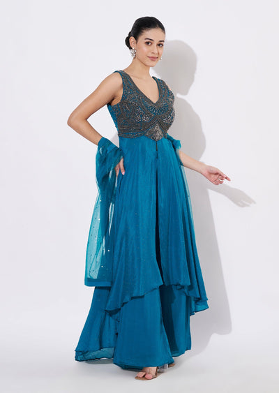 Rama Blue Chinnon Anarkali Suit