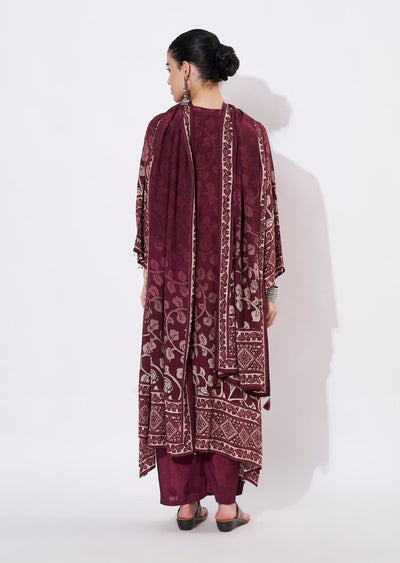 Maroon Muslin Straight cut suit