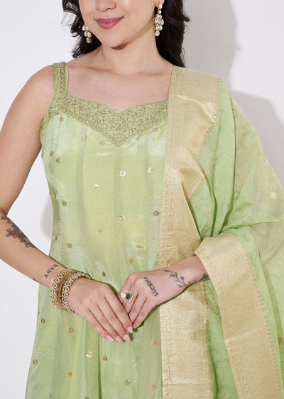 Light Green Tissue Anarkali Suit