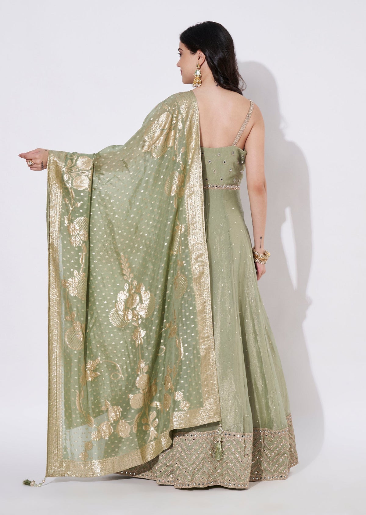 Light Green Tissue Anarkali Suit