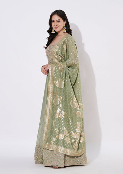 Light Green Tissue Anarkali Suit
