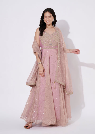 Onion Pink Silk Anarkali Suit
