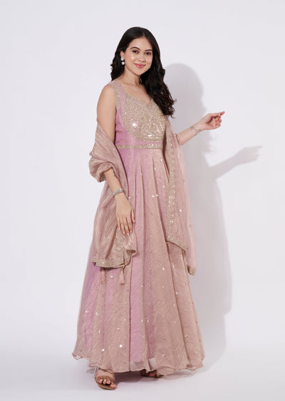 Onion Pink Silk Anarkali Suit