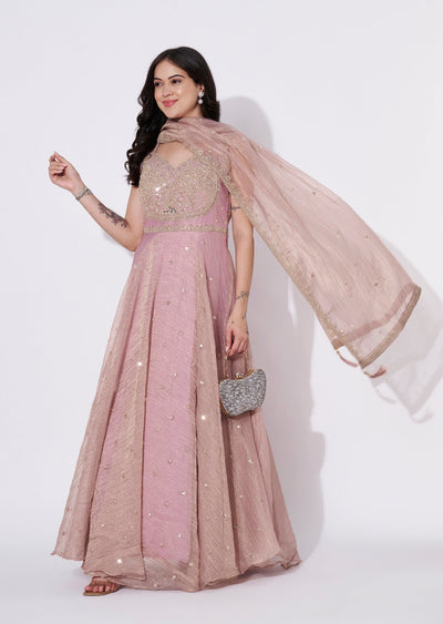 Onion Pink Silk Anarkali Suit