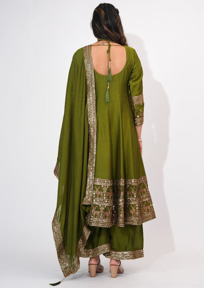 Mehndi Green Silk Anarkali Suit