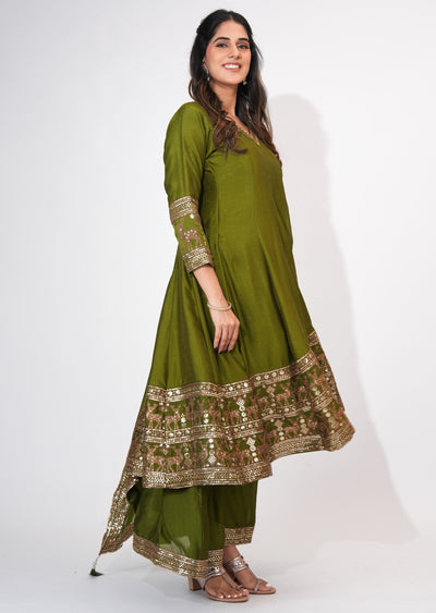 Mehndi Green Silk Anarkali Suit