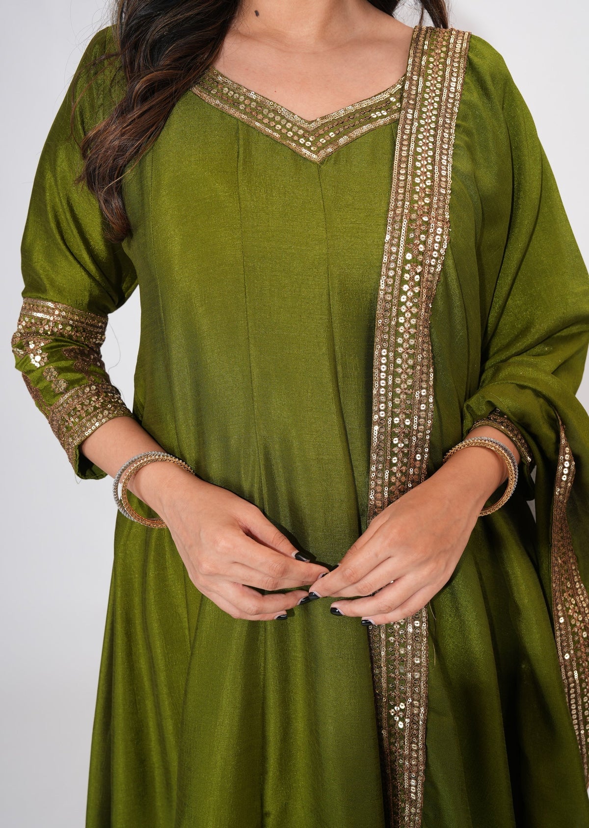 Mehndi Green Silk Anarkali Suit
