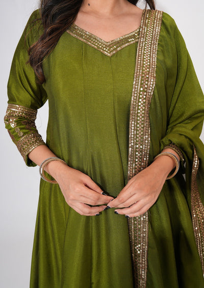 Mehndi Green Silk Anarkali Suit