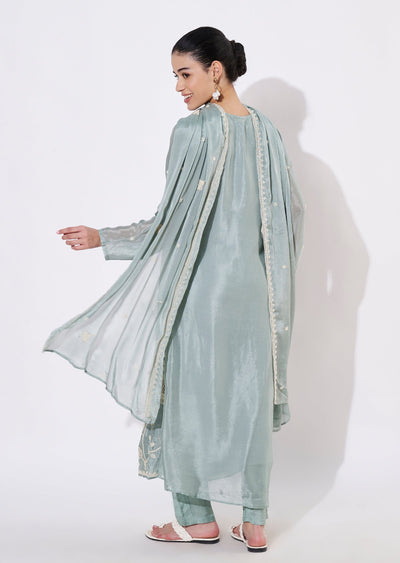 Dusty Blue Silk Anarkali Suit