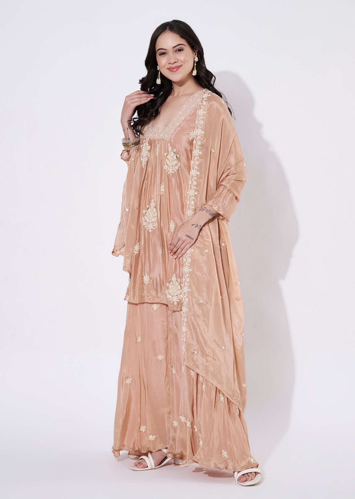 Peach Silk Sharara Set