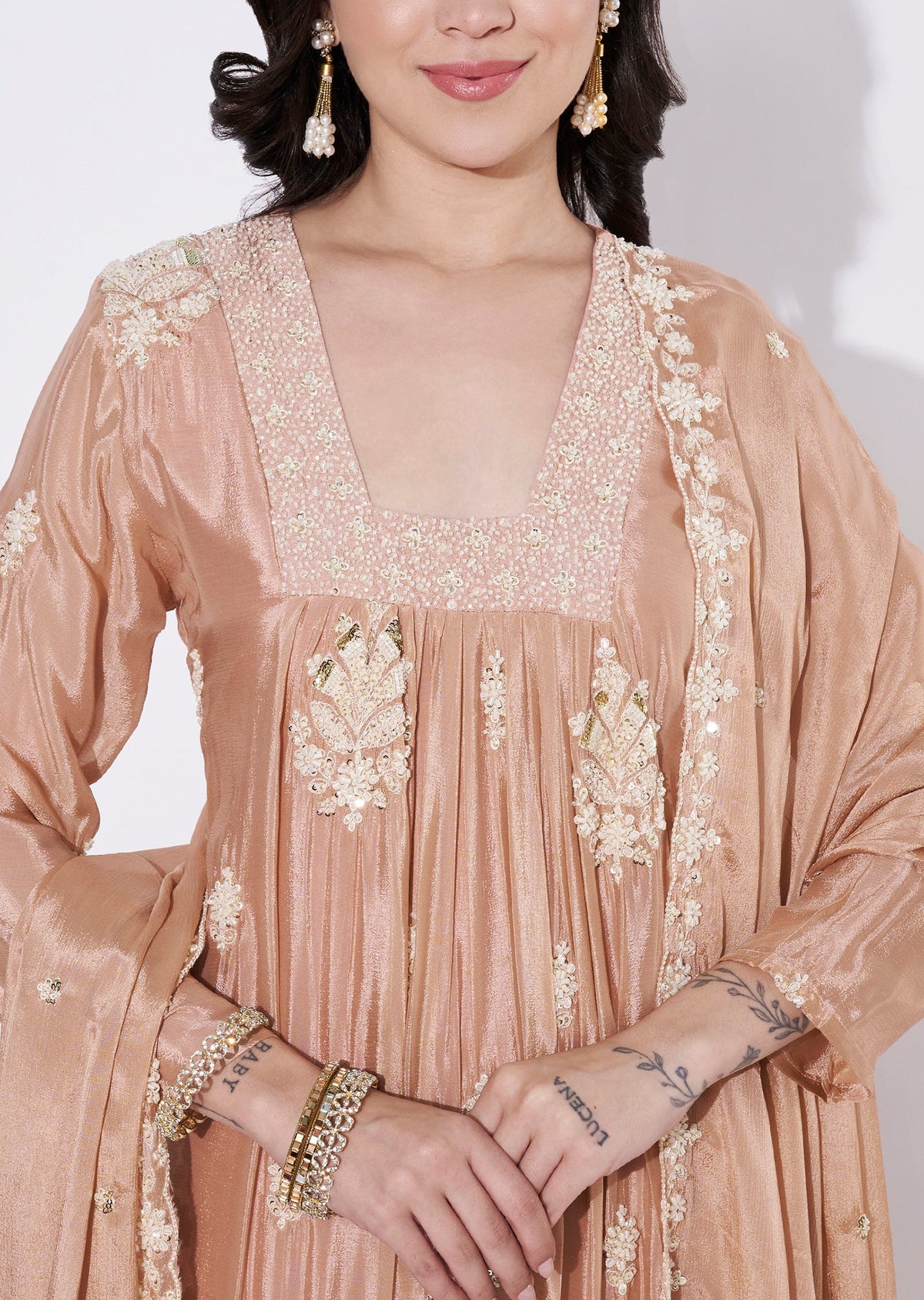Peach Silk Sharara Set