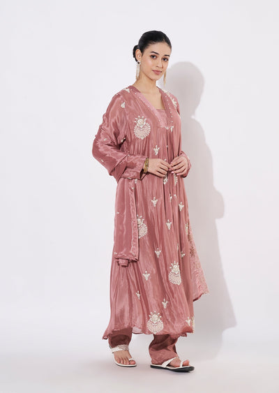 Onion Pink Silk Anarkali Suit