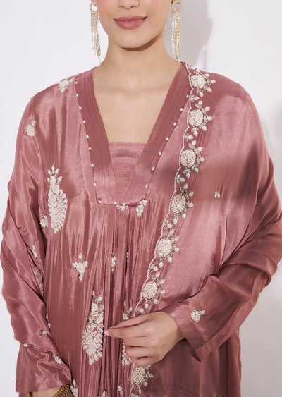 Onion Pink Silk Anarkali Suit