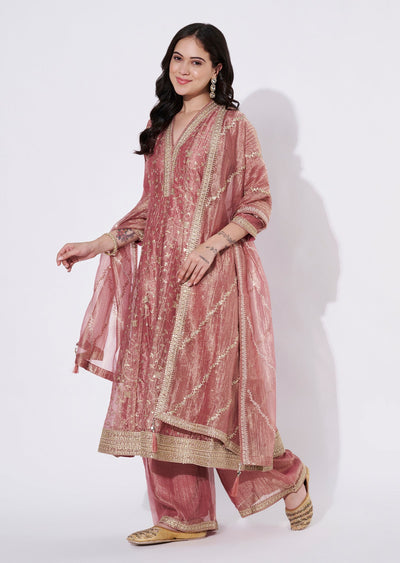 Onion Pink Tissue Anarkali Suit