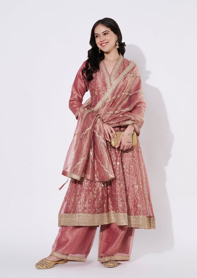 Onion Pink Tissue Anarkali Suit