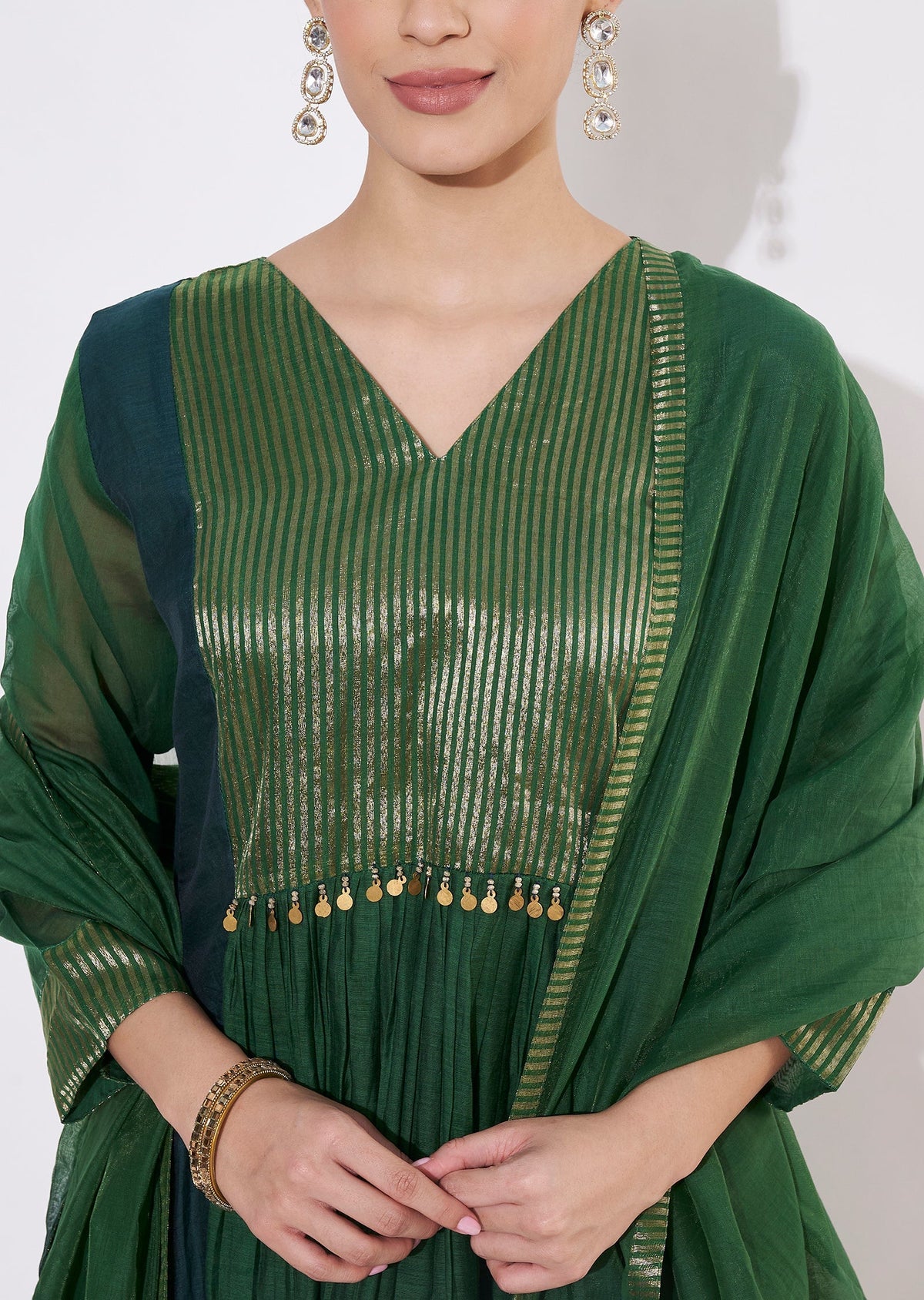 Mehndi Green Mul Chanderi Anarkali Suit