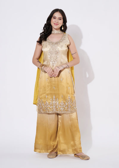 Yellow Tissue Sharara Set